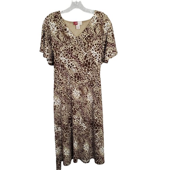 JM Collection Size XL Dress Animal Print Jersey Knit Stretch Midi Belt Faux Wrap - Picture 2 of 7